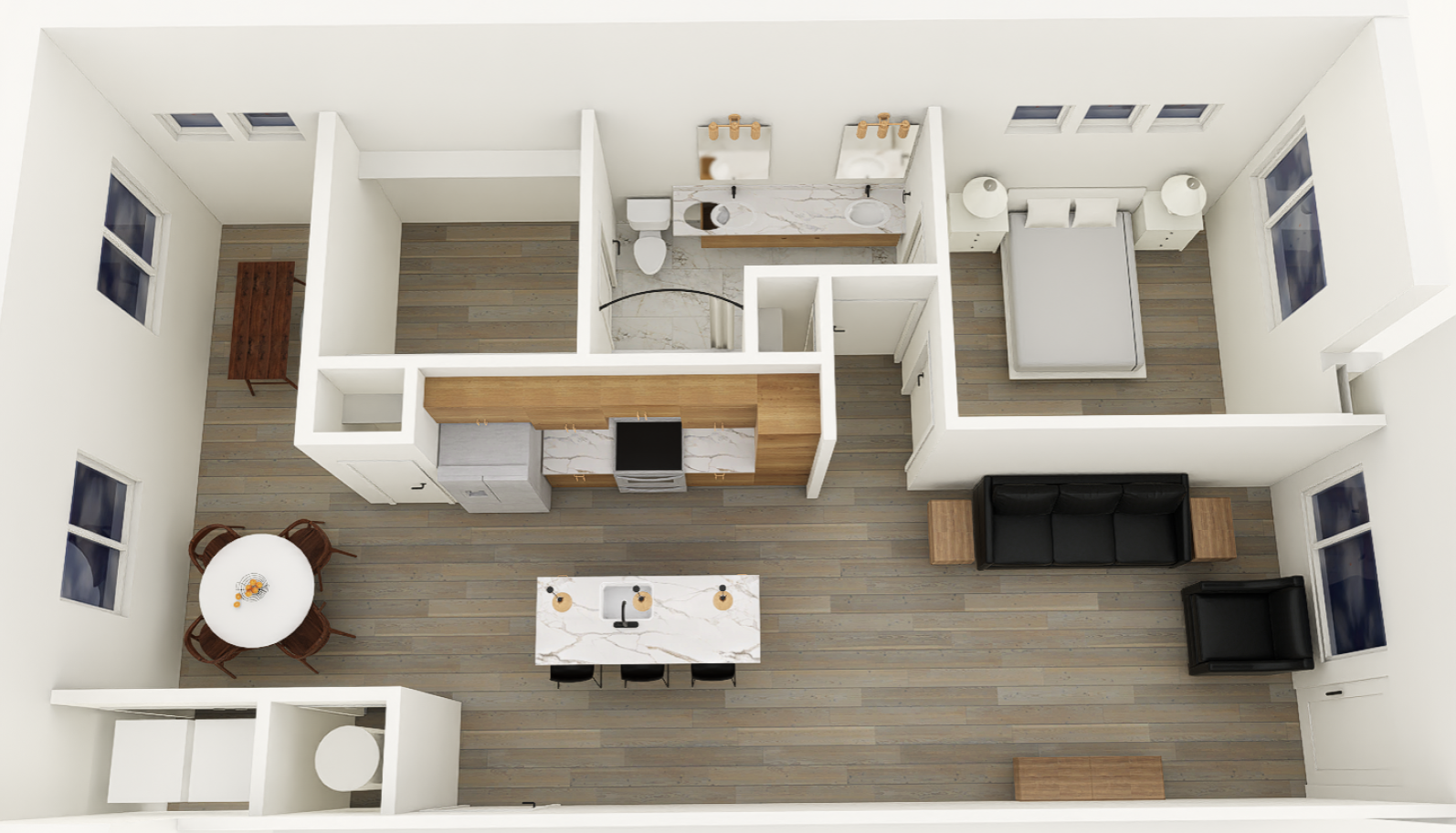 1 bedroom/ 1 bath with den floorplan layout for urban edge