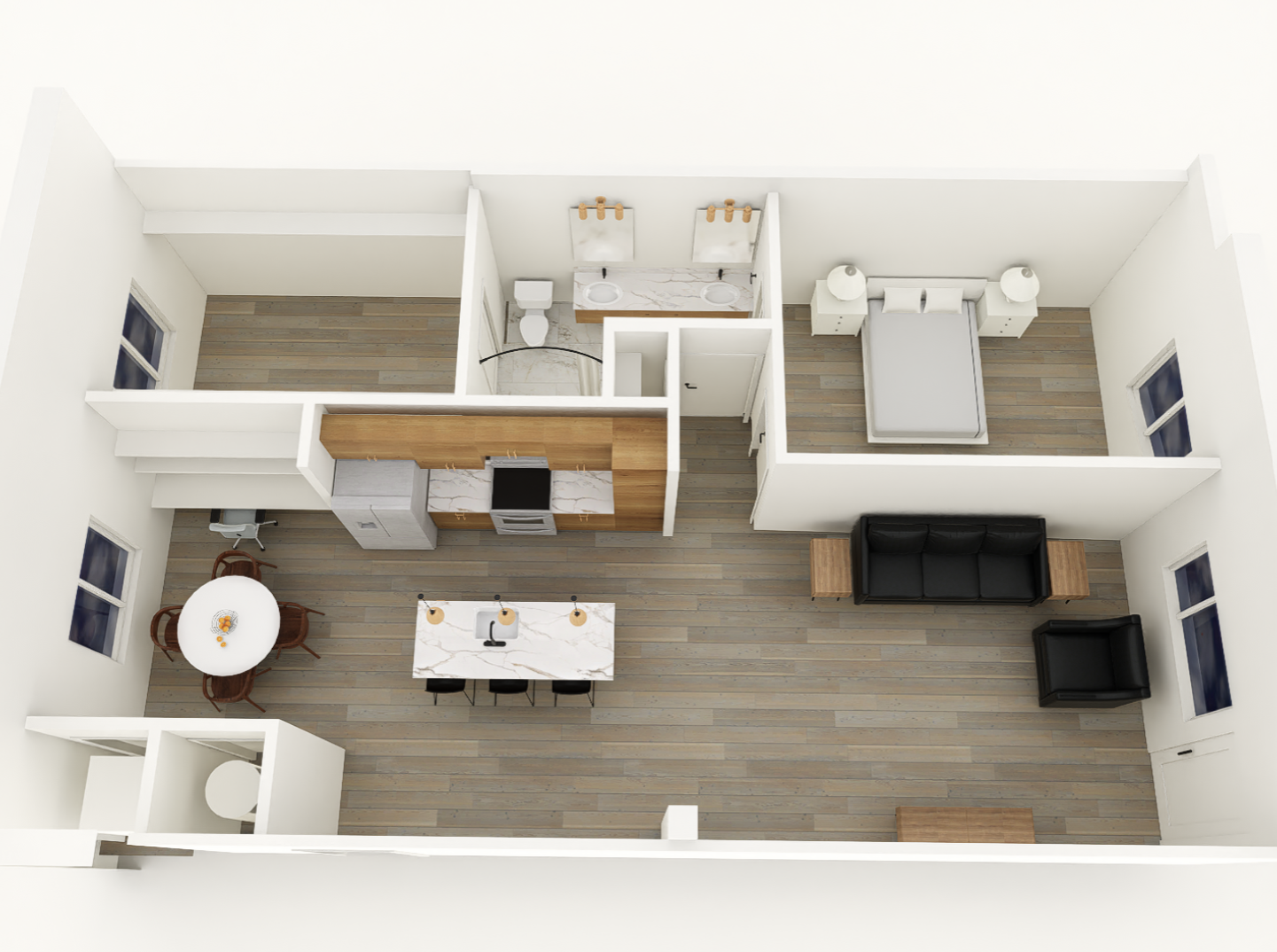1 bedroom/ 1 bath floorplan layout for urban edge