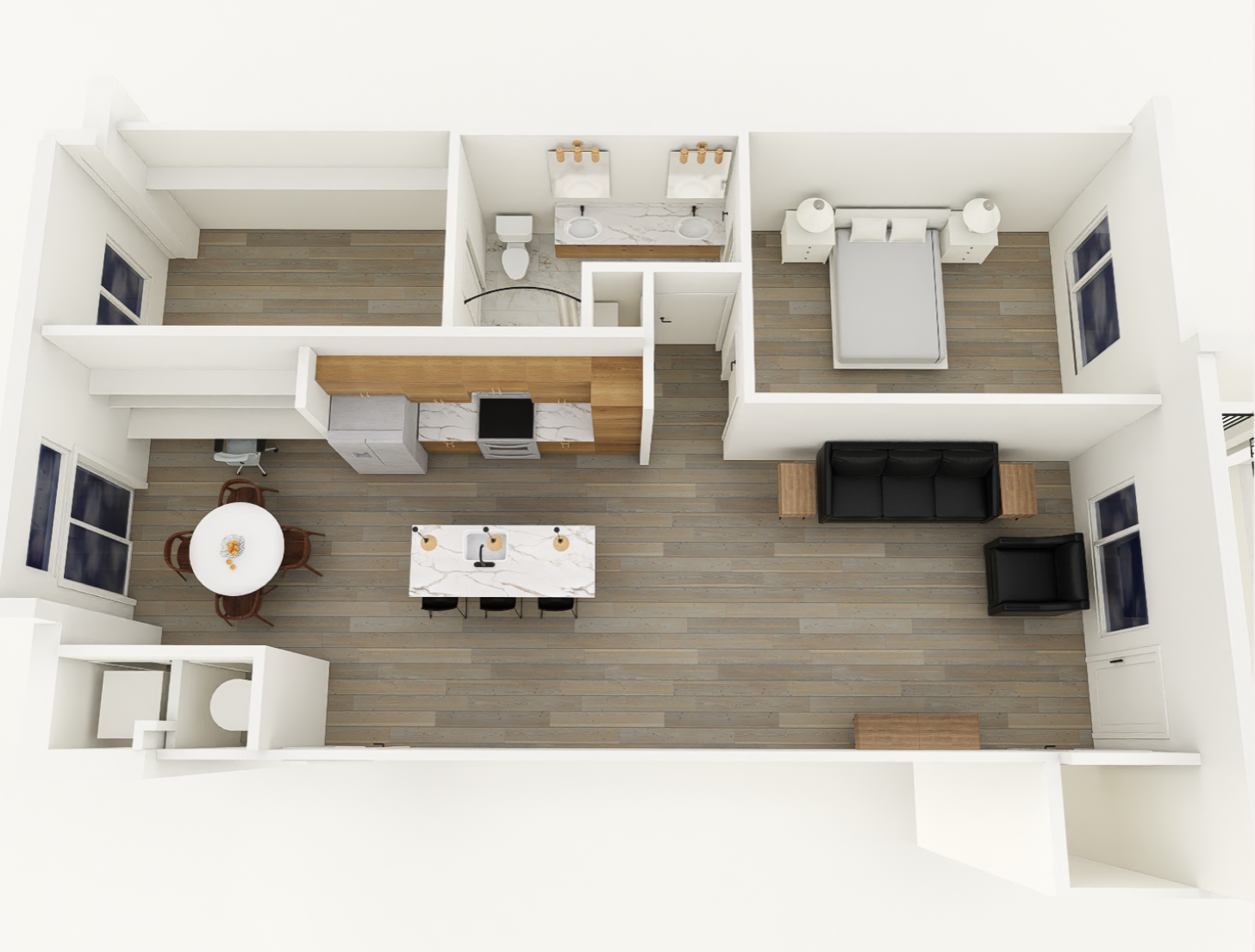 1 bedroom/ 1 bath floorplan layout for urban edge