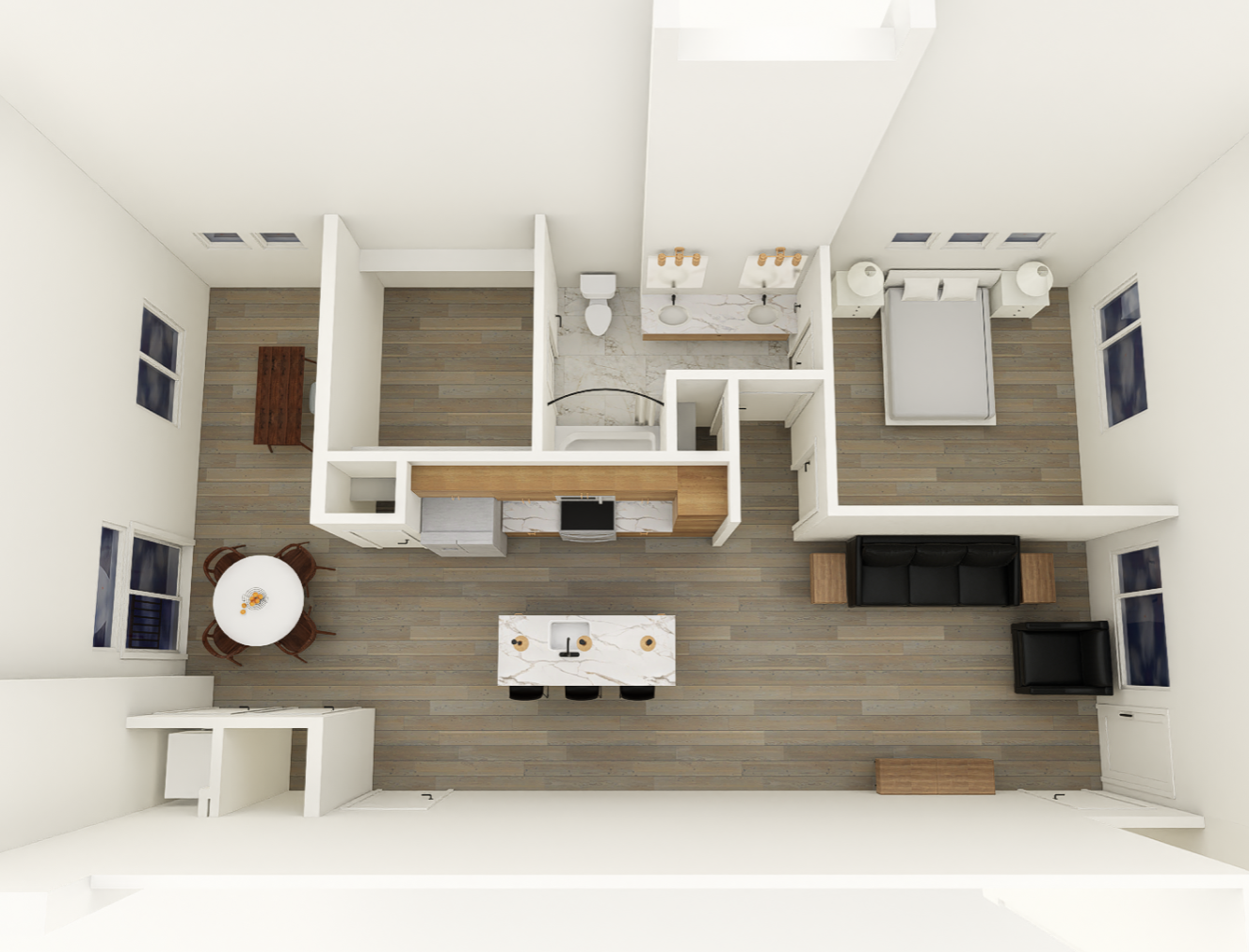 1 bedroom/ 1 bath floorplan layout for urban edge