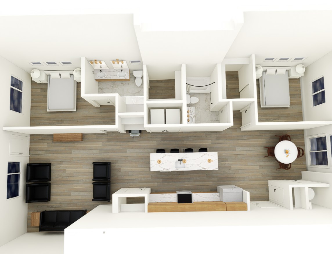 2 bedroom/ 2 bath floorplan layout for urban edge