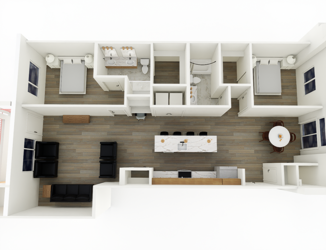 2 bedroom/ 2 bath floorplan layout for urban edge